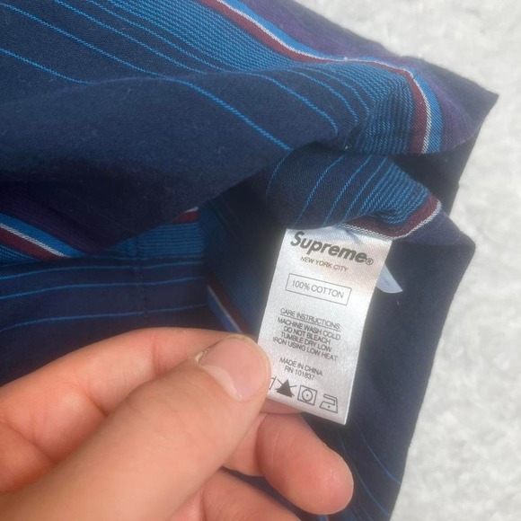 Supreme blue striped men's button up‎ shorts sleeve streetwear - Picture 5 of 5